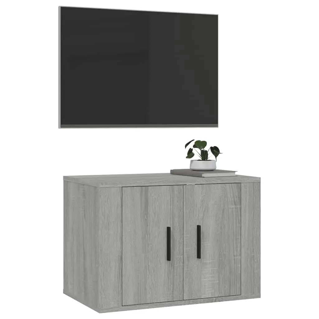 Wall Mounted TV Cabinet Grey Storage Unit Media Shelving Compartment