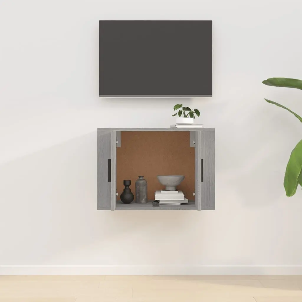 Wall Mounted TV Cabinet Grey Storage Unit Media Shelving Compartment