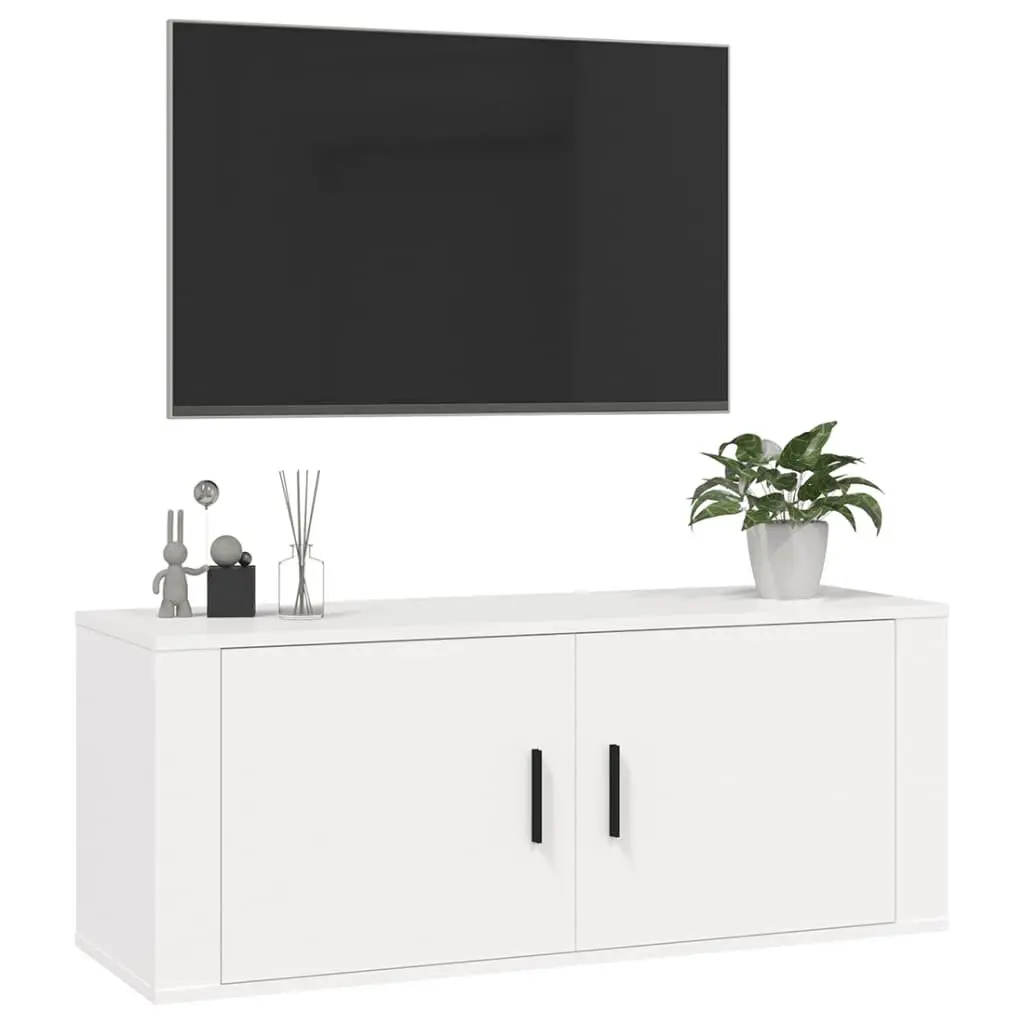 Wall Mounted TV Cabinet White Engineered Wood 100x34.5x40 cm