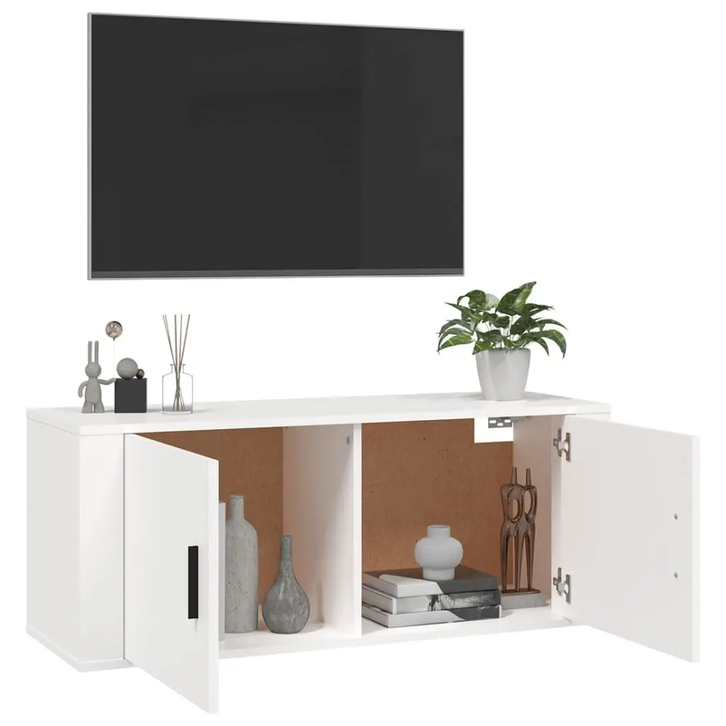 Wall Mounted TV Cabinet White Engineered Wood 100x34.5x40 cm
