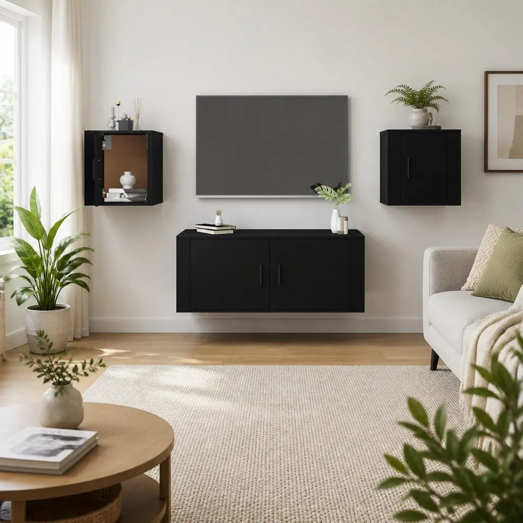 Wall Mounted TV Cabinet Black Storage Unit 40 x 34.5 x 40 cm 2 Piece