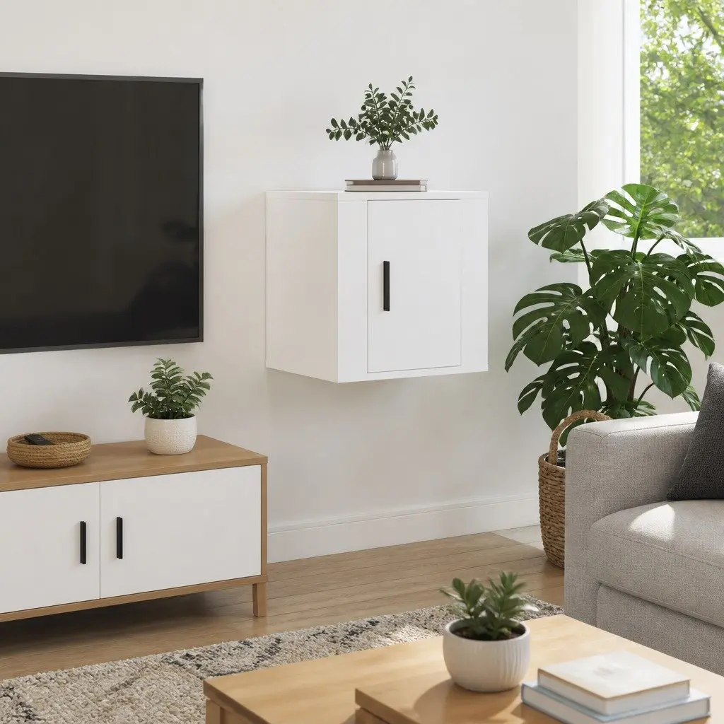 Wall Mounted TV Cabinet White High Gloss 40x34.5x40cm Storage Unit Media Display