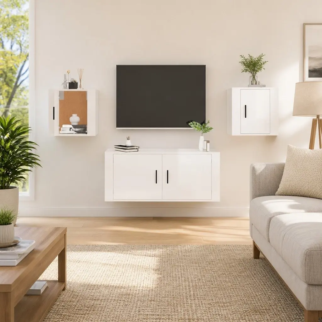 Wall Mounted TV Cabinet White High Gloss 40x34.5x40 cm Storage Unit