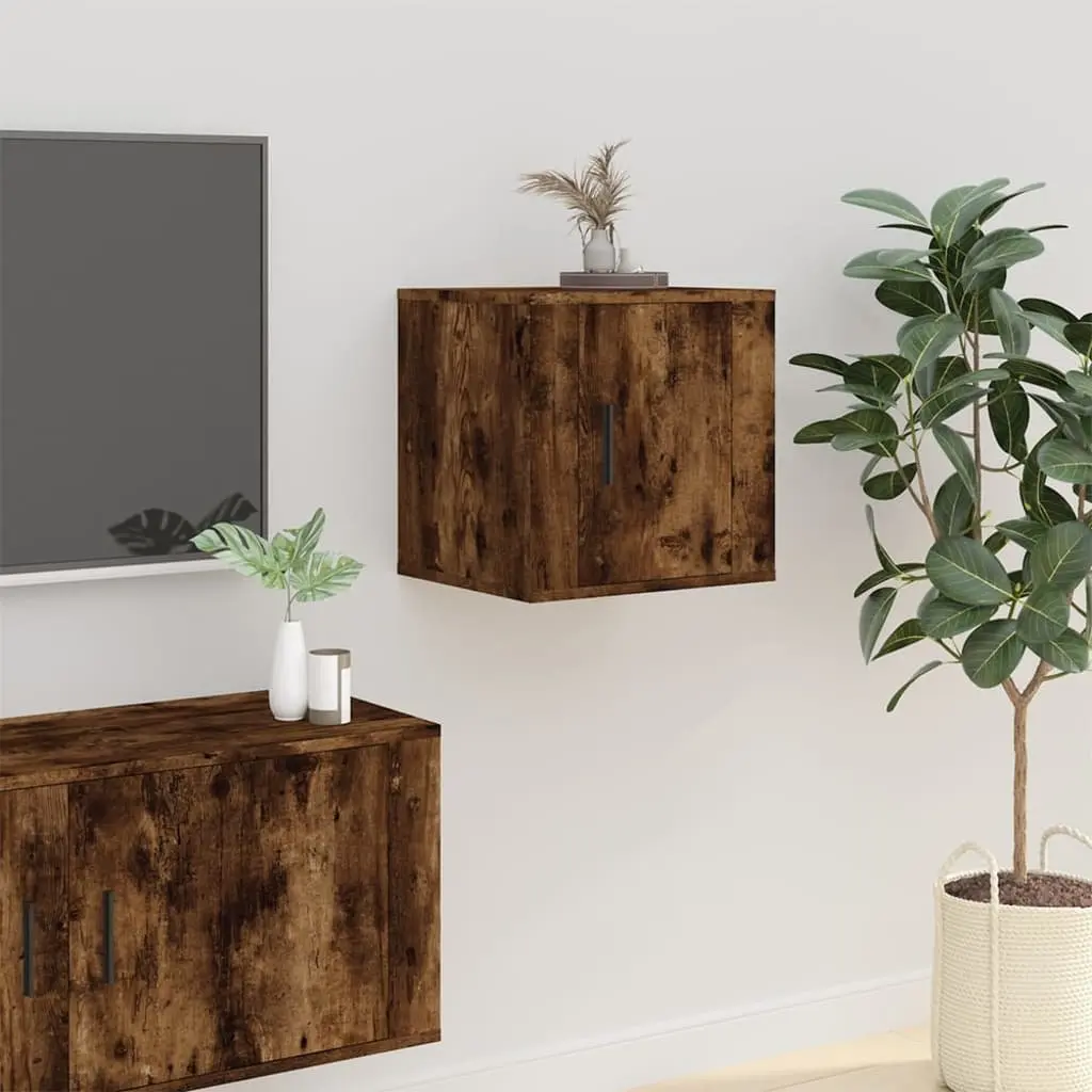 Wall Mounted TV Cabinet Smoked Oak Floating Display Shelf 40 x 34.5 x 40 cm 2 Piece