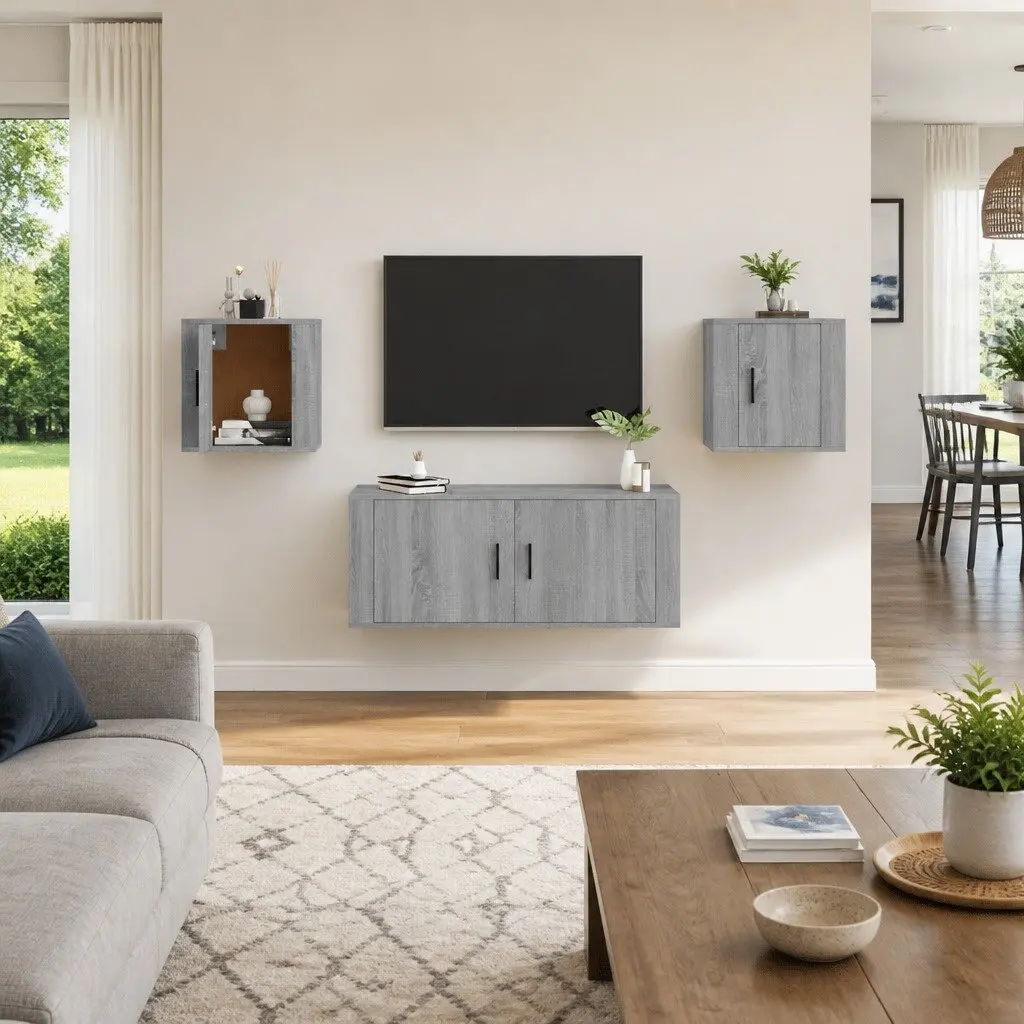 Wall Mounted TV Cabinet Grey Sonoma 40x34.5x40cm Storage Unit Media Display