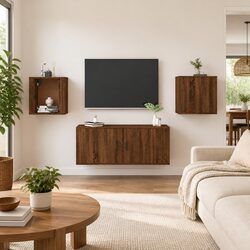 Get Organized with Wall Mounted Brown Oak Cabinets