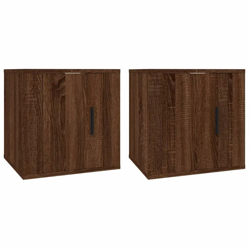 Wall Mounted TV Cabinet Brown Oak Storage Media Unit 2 pcs