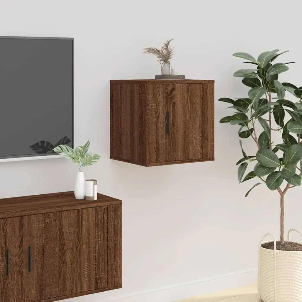 Wall Mounted TV Cabinet Brown Oak Storage Media Unit 2 pcs