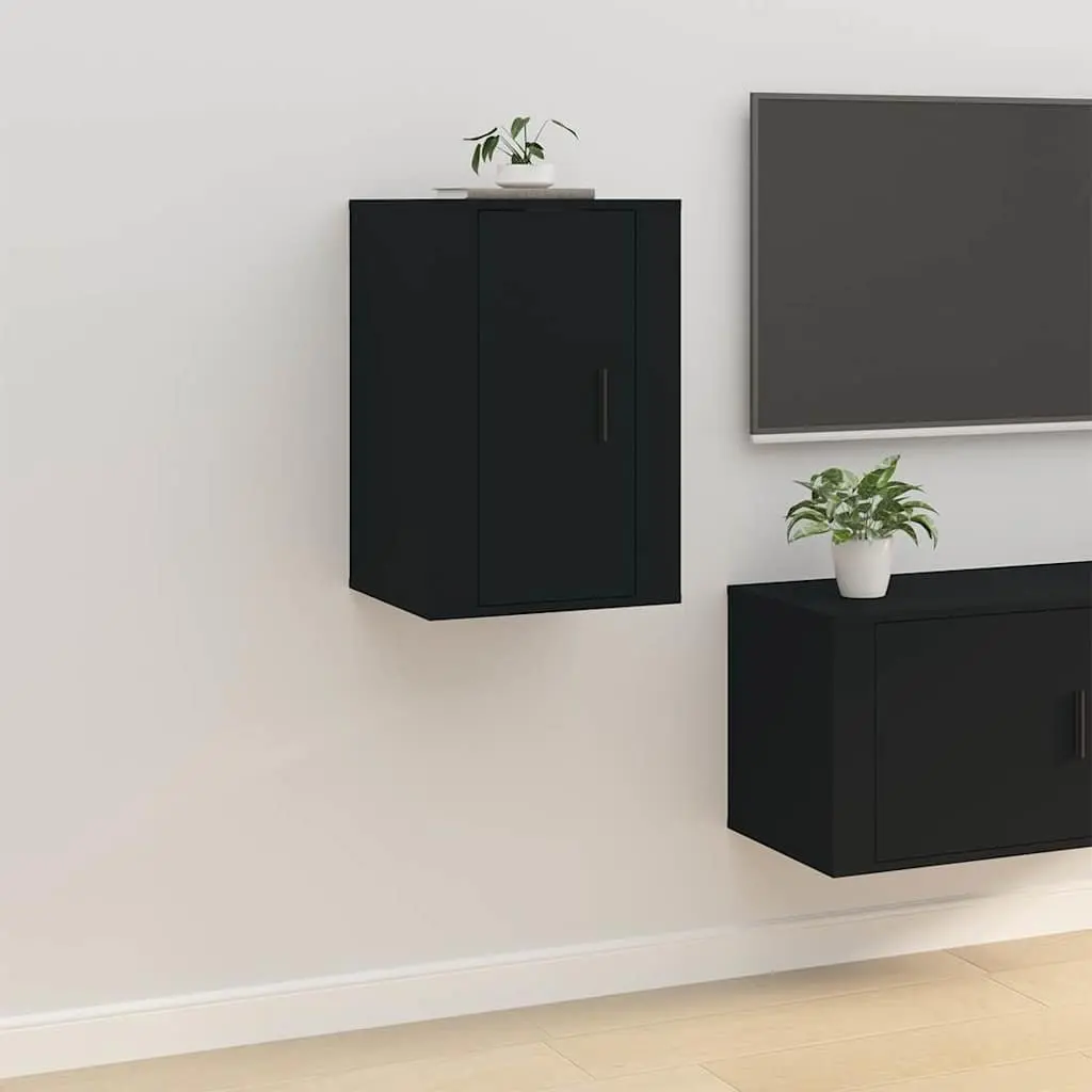 Wall Mounted TV Cabinet Black Storage Unit Media Organiser Display Shelf Home