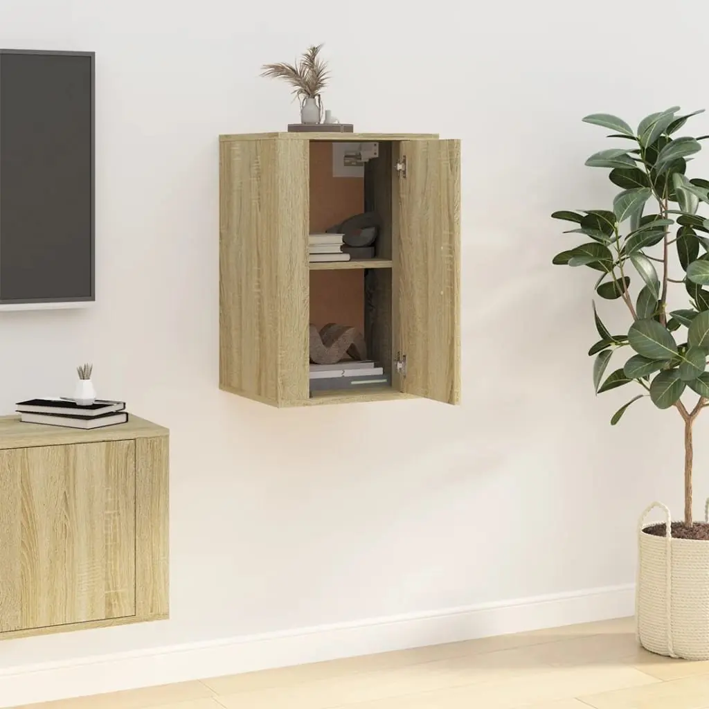 Wall Mounted TV Cabinet Brown Media Storage Unit 40 x 34.5 x 60 cm