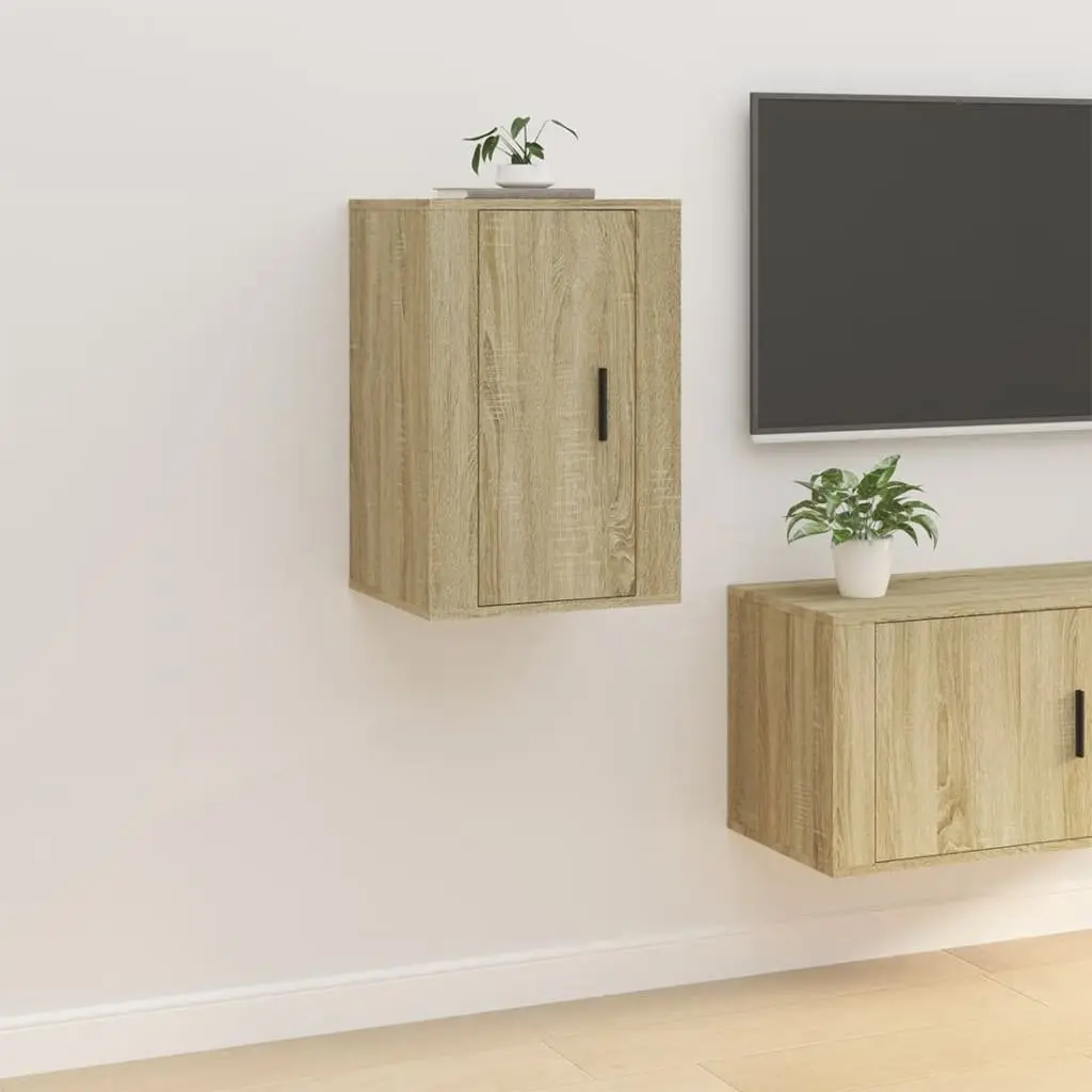Wall Mounted TV Cabinet Sonoma Oak 2 Pieces Storage Media Unit Floating Display