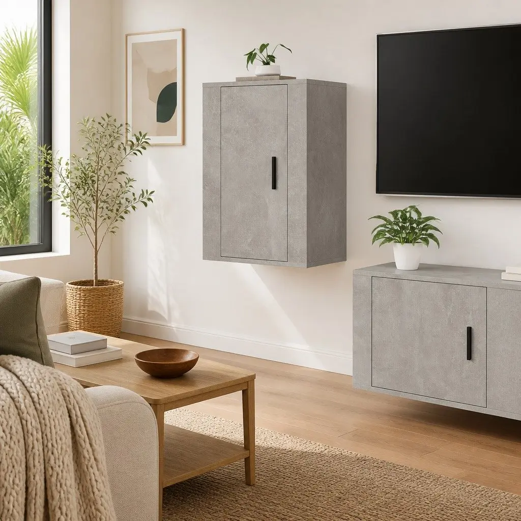 Grey Wall Mounted TV Cabinet Media Storage Unit 40x34.5x60cm