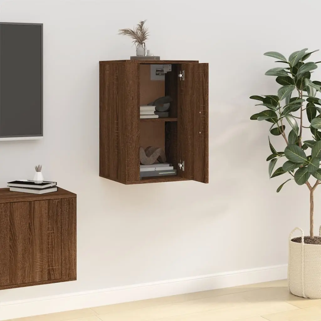 Brown Oak Wall Mounted TV Cabinet