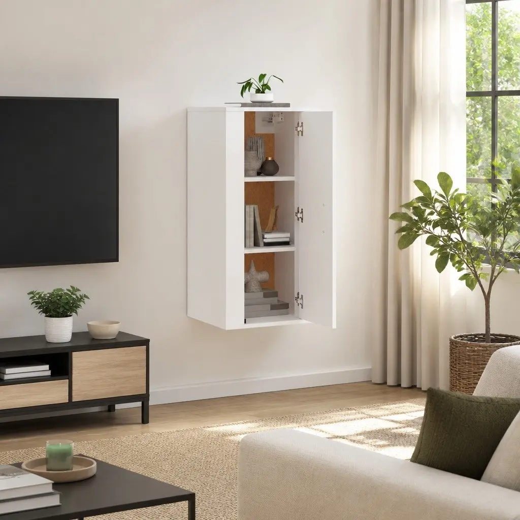 Wall Mounted Storage Unit White TV Cabinet Media Display 40x34.5x80cm