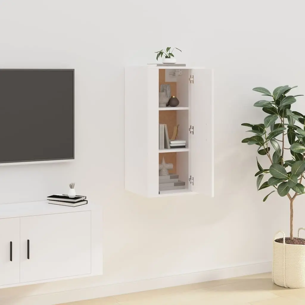 Wall Mounted Storage Unit White TV Cabinet Media Display 40x34.5x80cm