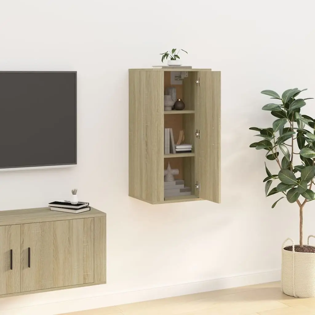 Wall Mounted TV Cabinet Brown Storage Unit Media Console Hanging Organiser