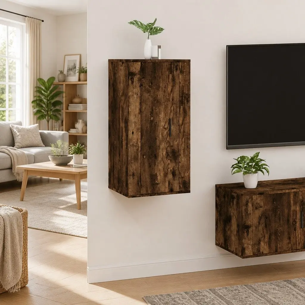 Wall Mounted TV Cabinet Engineered Wood Brown 3 Compartment 40x34.5x80 cm