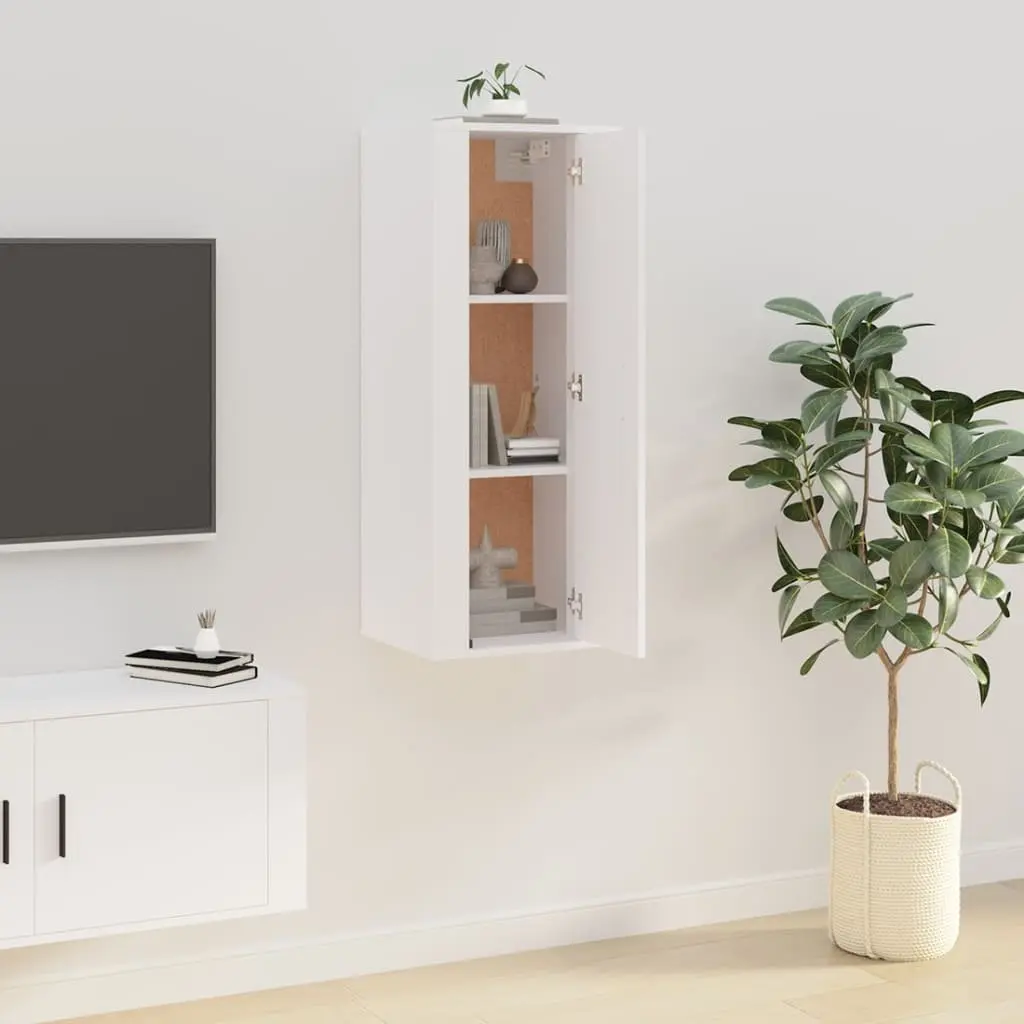 White Wall Mounted TV Storage Cabinet Engineered Wood Media Organizer 40x34.5x100cm