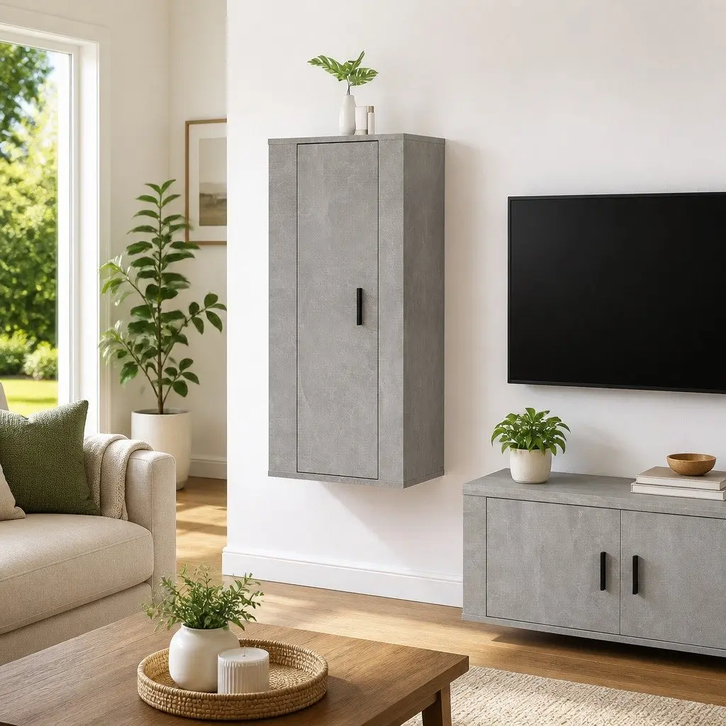 Wall Mounted TV Cabinet Grey 40x34.5x100cm Media Storage Unit 3 Compartment