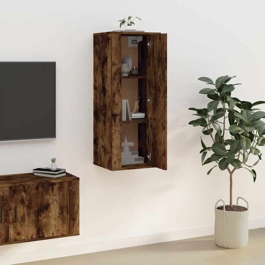 Wall Mounted TV Cabinet Brown Engineered Wood Media Unit Storage 40x34.5x100cm