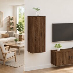 Brown Oak Wall Mounted TV Cabinet: Smart Design for Storage