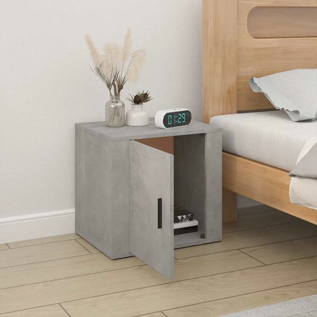 Bedside Cabinet Grey Engineered Wood Storage Unit 50 x 39 x 47 cm