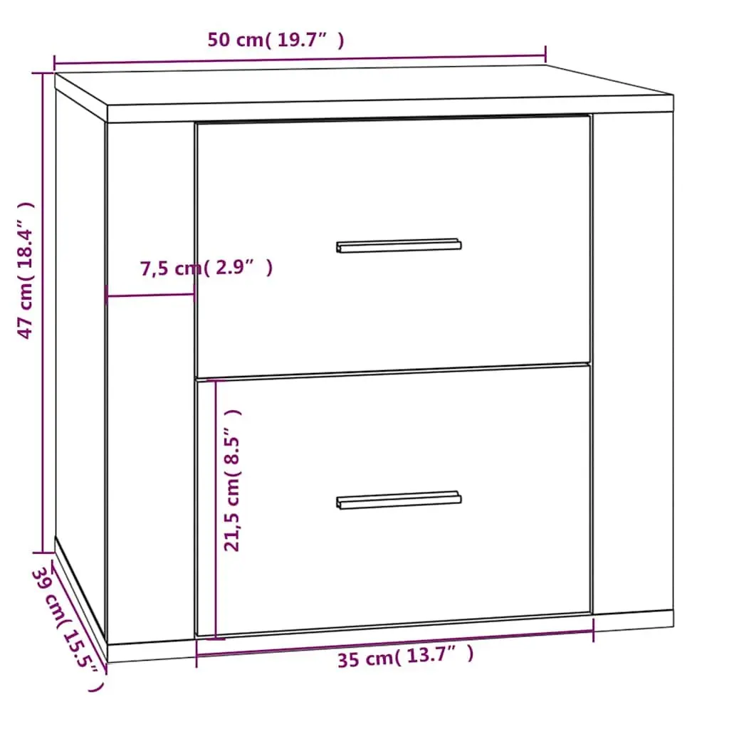 Bedside Cabinet Brown Oak Engineered Wood Storage Organizer 50 x 39 x 47 cm