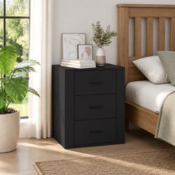 Bedside Cabinet Black 50x36x60 cm Engineered Wood Nightstand 3 Drawer Storage