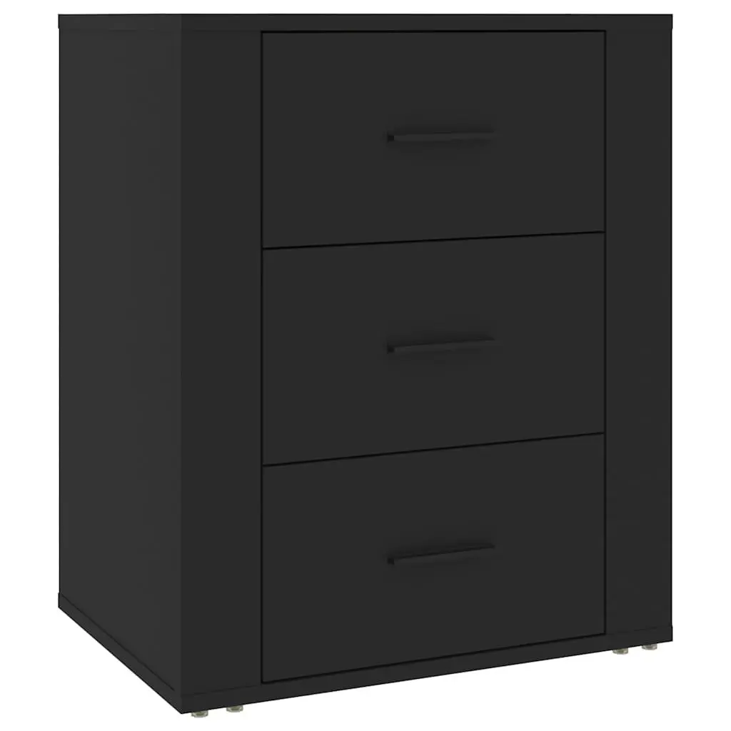 Bedside Cabinet Black Engineered Wood 50x36x60 cm 3 Drawer Storage