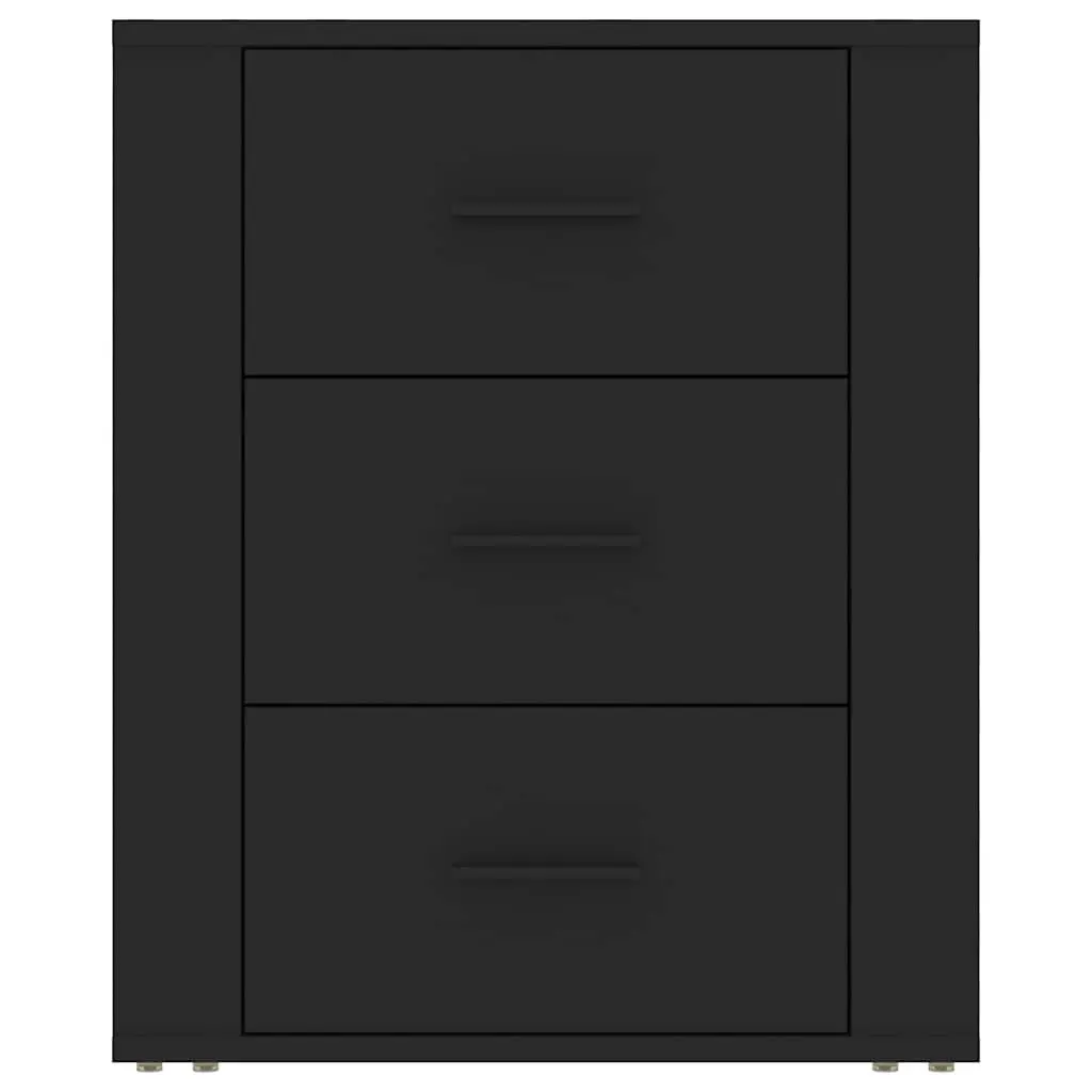 Bedside Cabinet Black Engineered Wood 50x36x60 cm 3 Drawer Storage