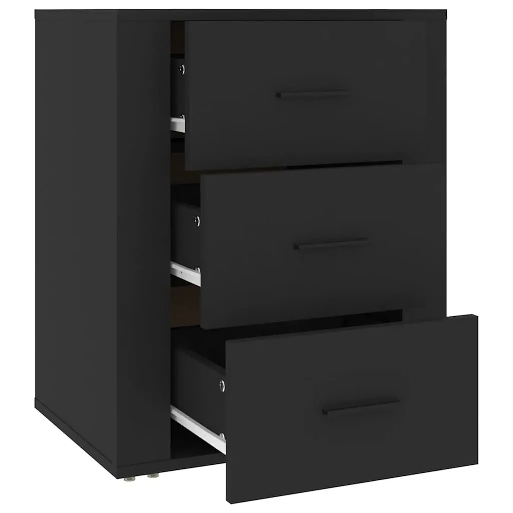 Bedside Cabinet Black Engineered Wood 50x36x60 cm 3 Drawer Storage
