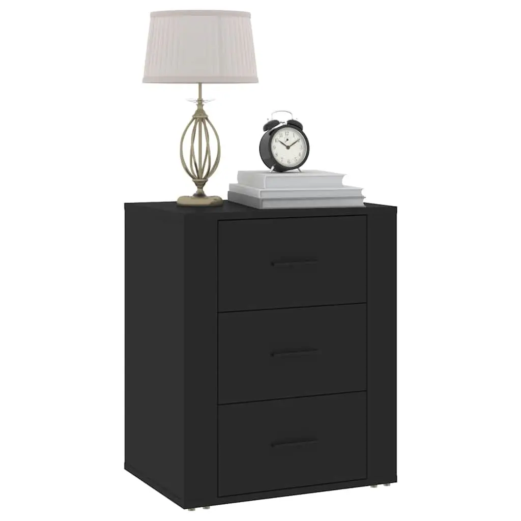 Bedside Cabinet Black Engineered Wood 50x36x60 cm 3 Drawer Storage