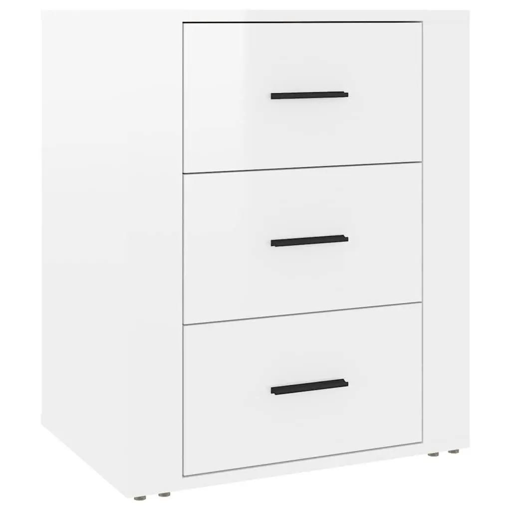 Bedside Cabinet 50x36x60cm High Gloss White 3 Drawer Nightstand Storage Table