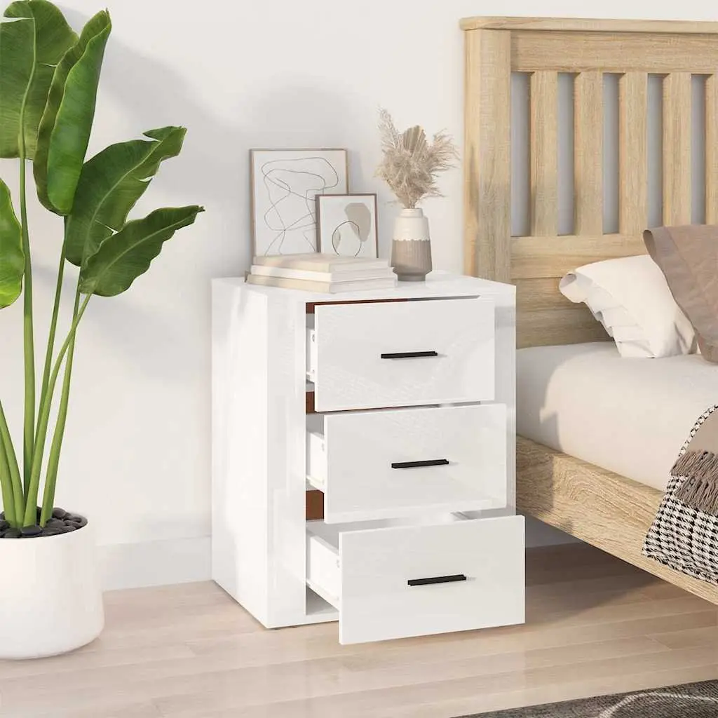 Bedside Cabinet 50x36x60cm High Gloss White 3 Drawer Nightstand Storage Table