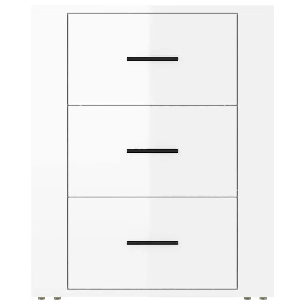 Bedside Cabinet 50x36x60cm High Gloss White 3 Drawer Nightstand Storage Table