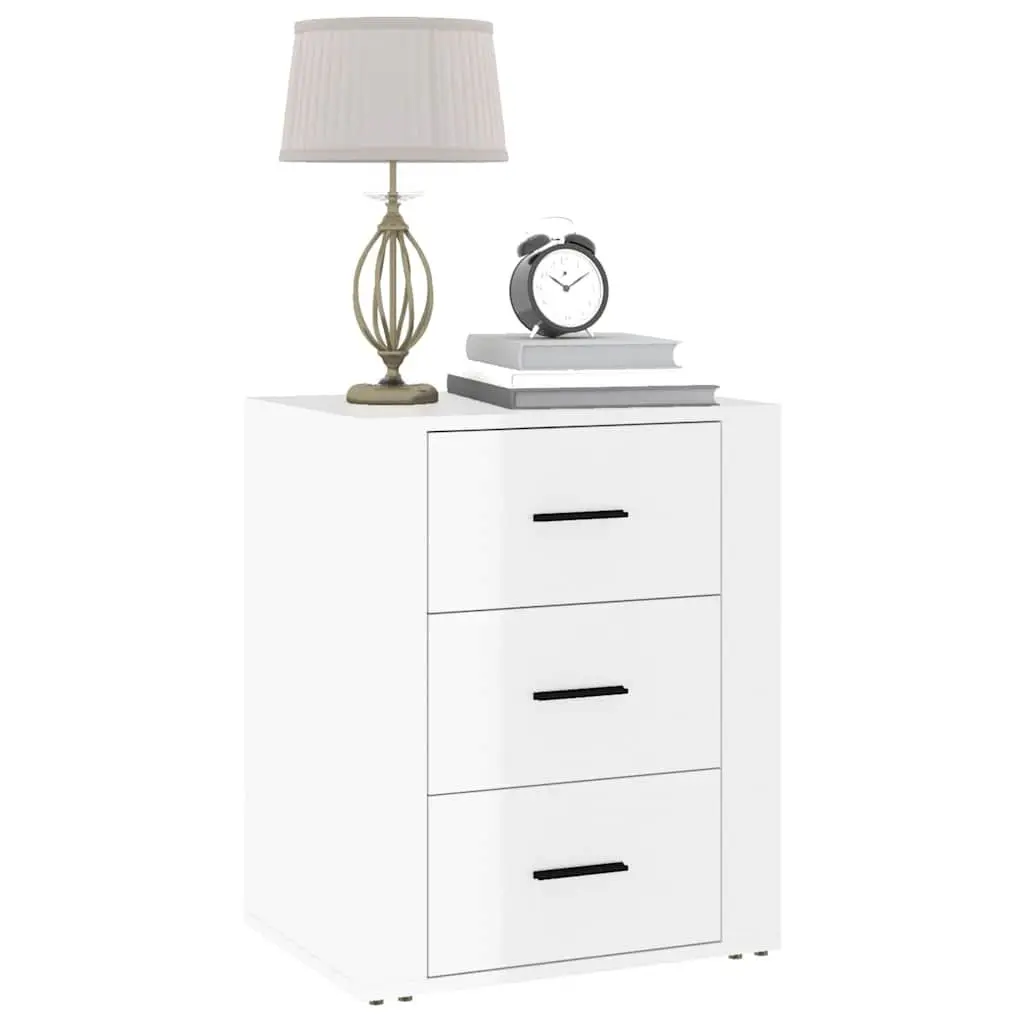 Bedside Cabinet 50x36x60cm High Gloss White 3 Drawer Nightstand Storage Table