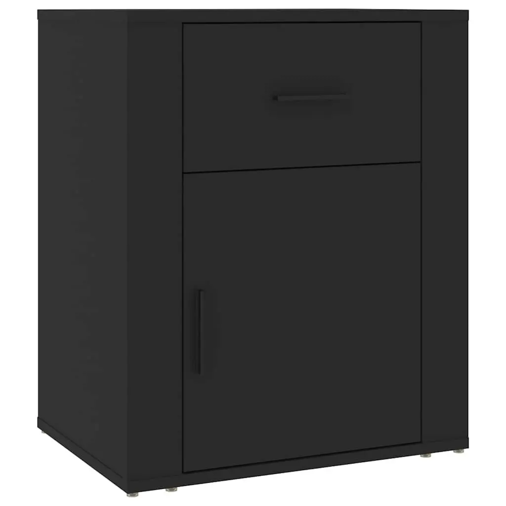 Bedside Cabinet Black Engineered Wood Storage Drawer Door Compartment 50x36x60cm