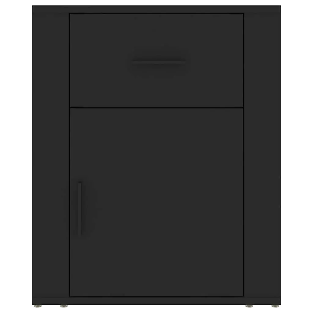 Bedside Cabinet Black Engineered Wood Storage Drawer Door Compartment 50x36x60cm