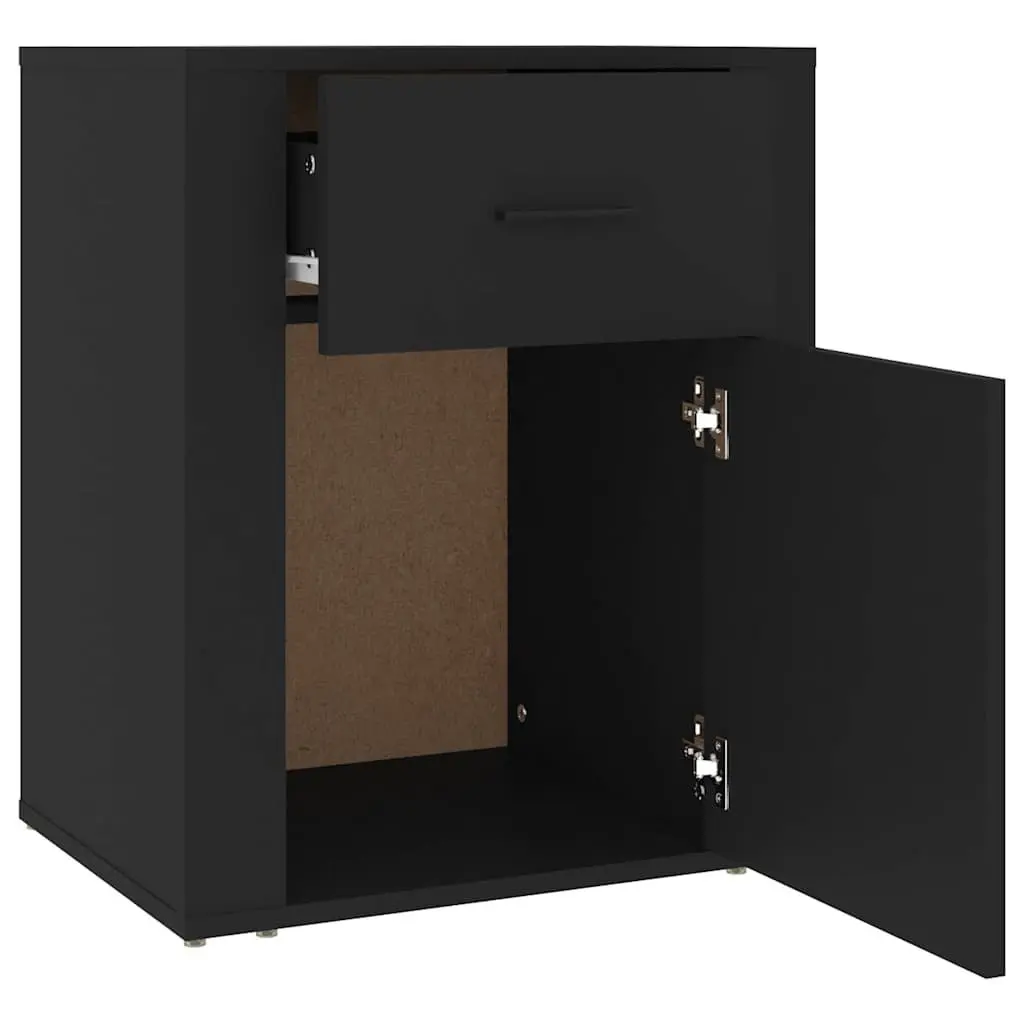 Bedside Cabinet Black Engineered Wood Storage Drawer Door Compartment 50x36x60cm
