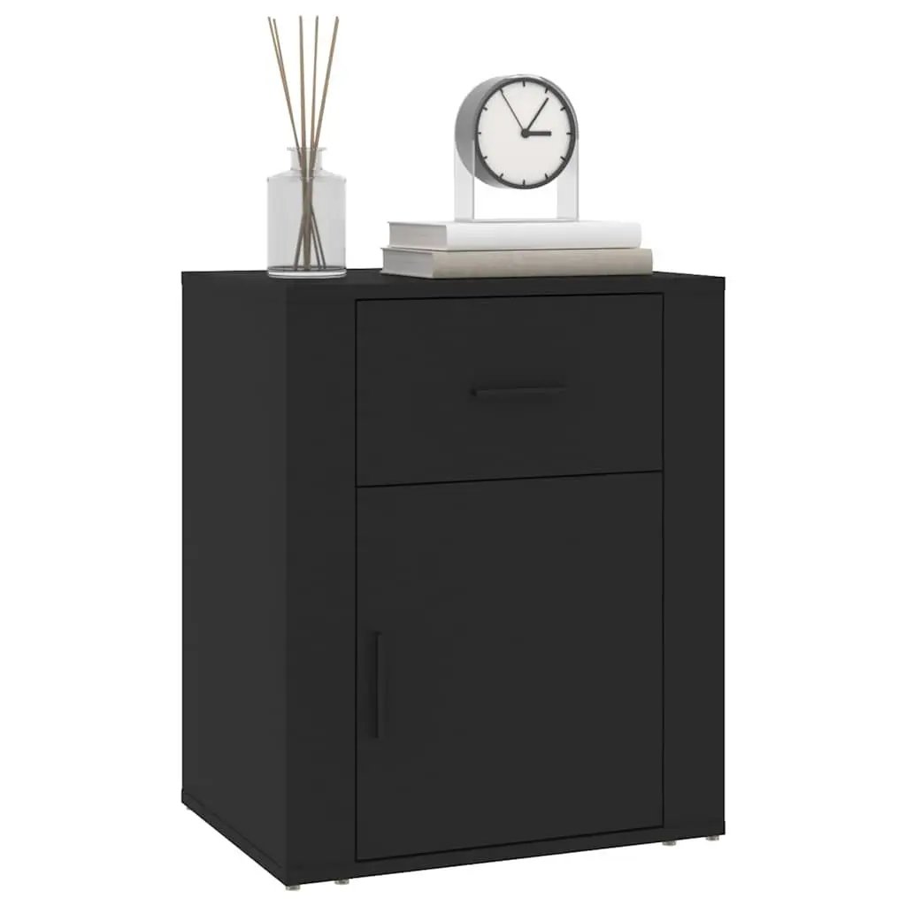 Bedside Cabinet Black Engineered Wood Storage Drawer Door Compartment 50x36x60cm