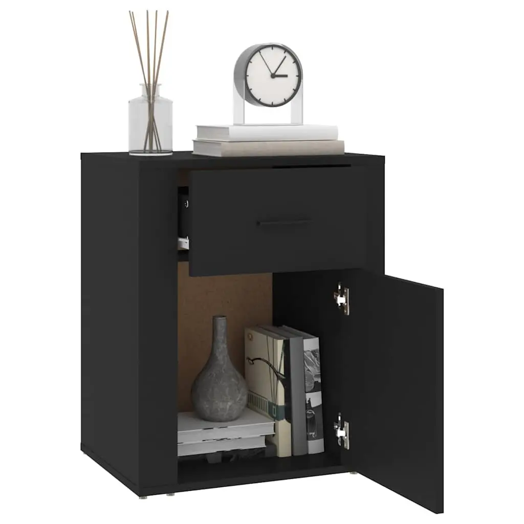 Bedside Cabinet Black Engineered Wood Storage Drawer Door Compartment 50x36x60cm