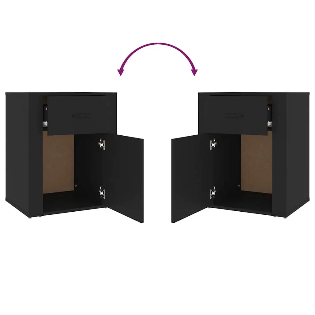 Bedside Cabinet Black Engineered Wood Storage Drawer Door Compartment 50x36x60cm