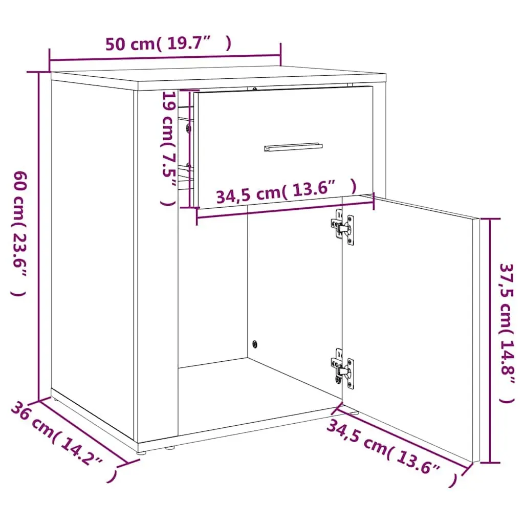 Bedside Cabinet Black Engineered Wood Storage Drawer Door Compartment 50x36x60cm