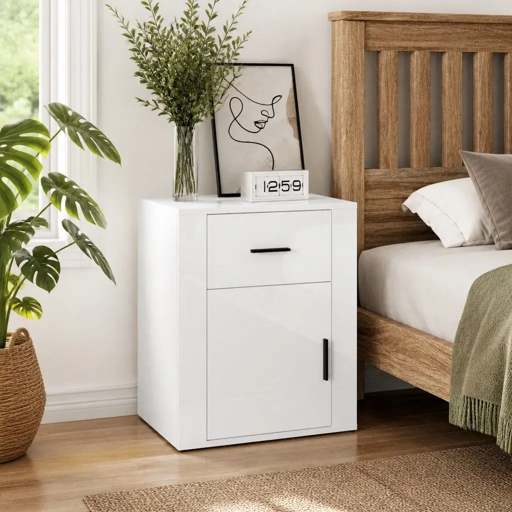 Bedside Cabinet High Gloss White 50x36x60 cm Nightstand with Drawer