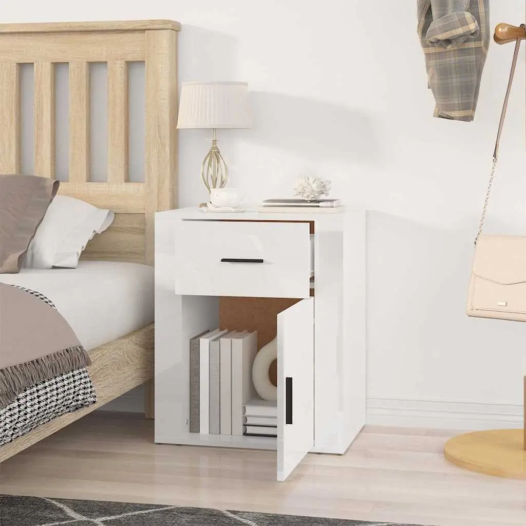 Bedside Cabinet High Gloss White 50x36x60 cm Nightstand with Drawer