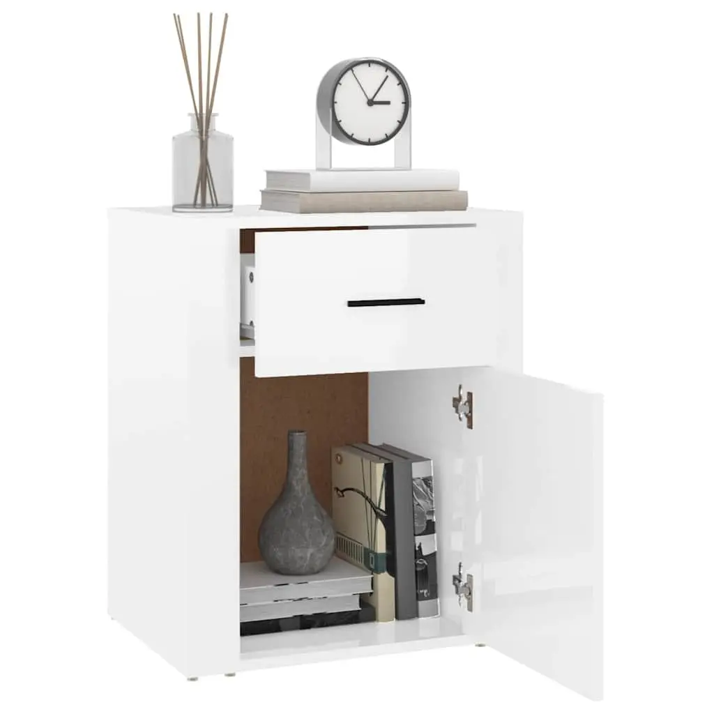 Bedside Cabinet High Gloss White 50x36x60 cm Nightstand with Drawer