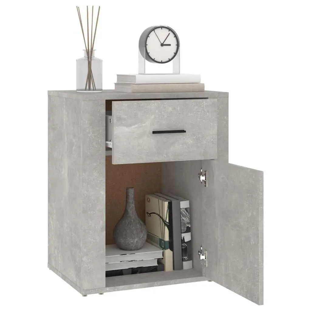 Bedside Cabinet Grey Nightstand Storage Drawer Door Compartment Furniture