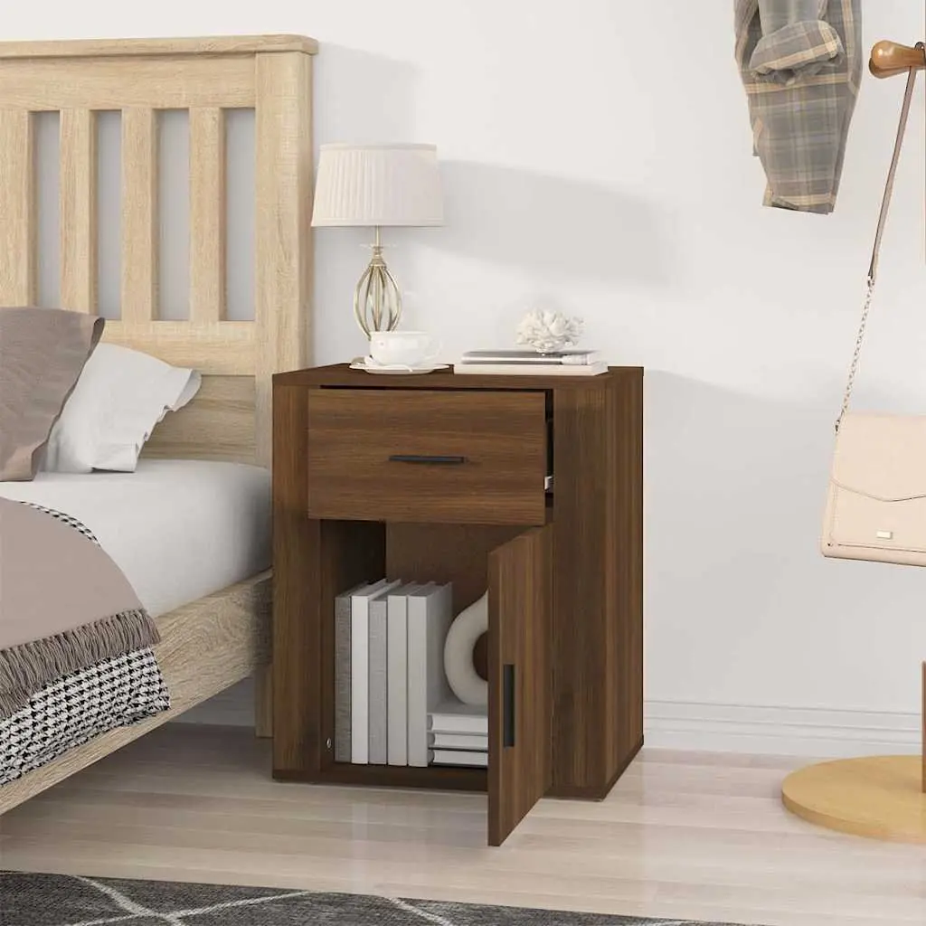 Bedside Nightstand Engineered Wood with Drawer Brown Oak 50x36x60cm