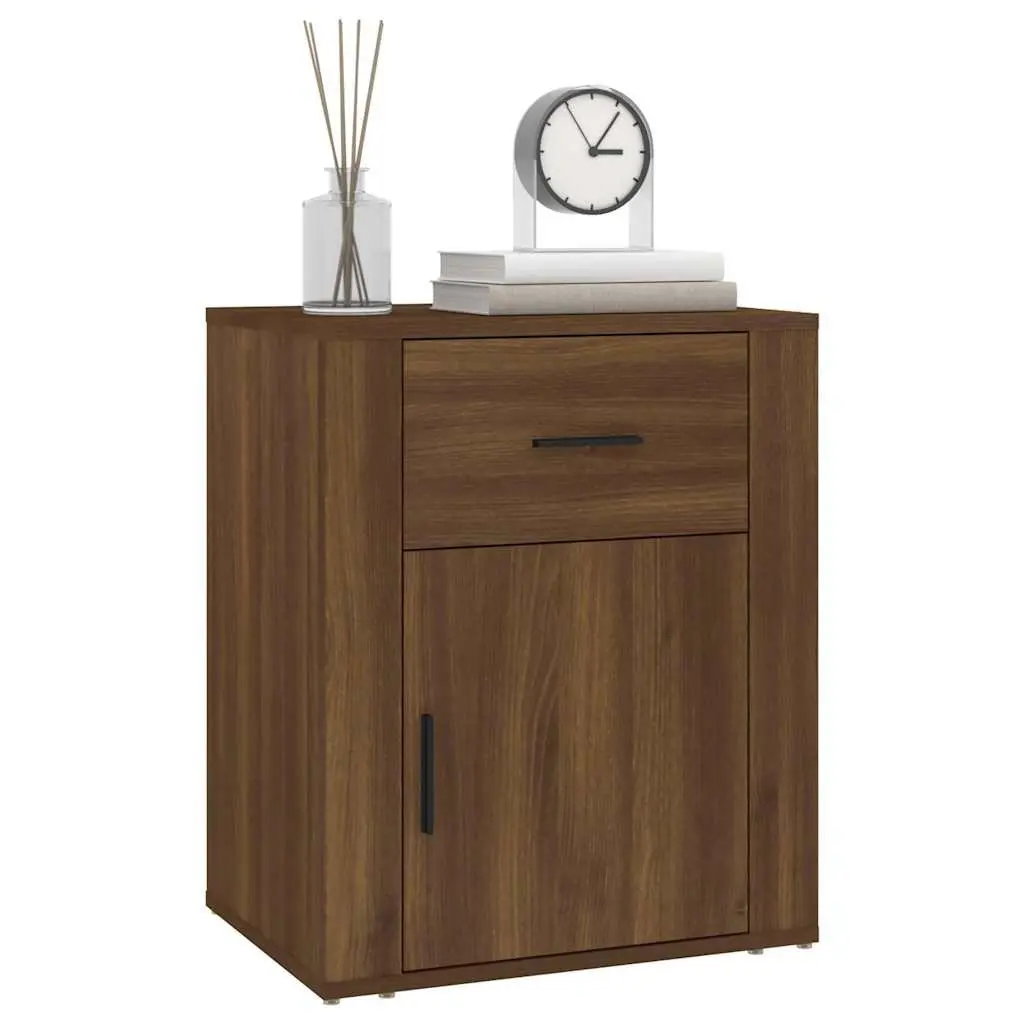 Bedside Nightstand Engineered Wood with Drawer Brown Oak 50x36x60cm