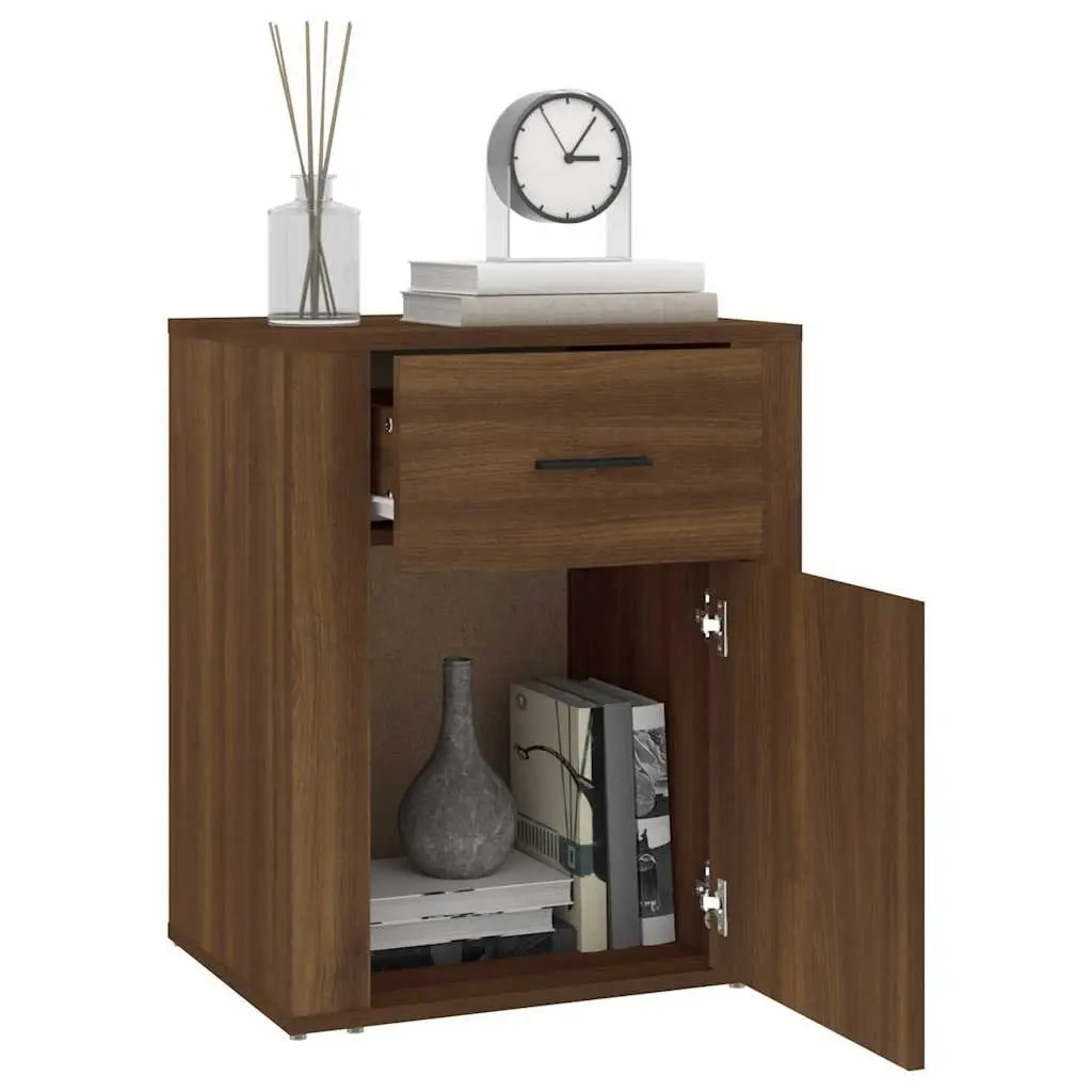 Bedside Nightstand Engineered Wood with Drawer Brown Oak 50x36x60cm